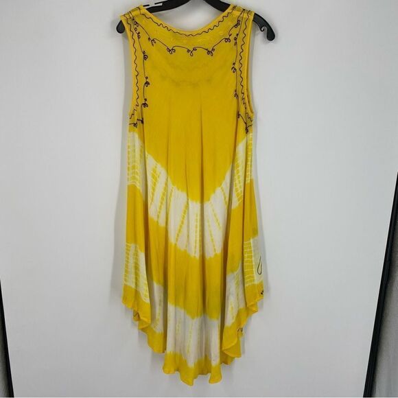 Indian Tropical Fashion Women’s Scoop Neck Tie Dye Hi-Lo Mini Dress Yellow OS - Picture 4 of 4
